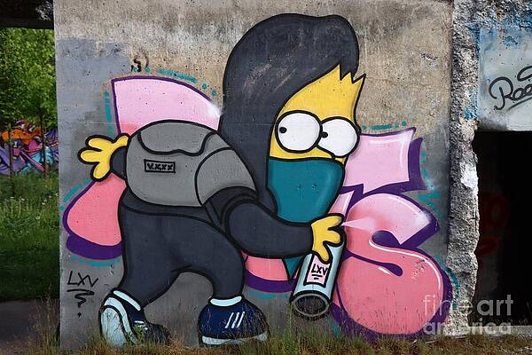 Graffito Wall Art featuring the digital art Street Art #34 - Bart Simpson by Antonios Valamontes