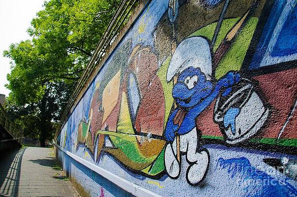 Graffito Wall Art featuring the digital art Street Art #44 - Smurf by Antonios Valamontes