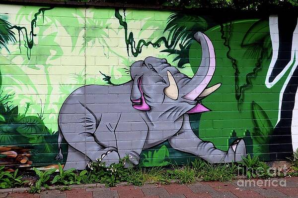 Graffito Wall Art featuring the digital art Street Art #53 - Happy Elephant by Antonios Valamontes