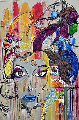Graffito Wall Art featuring the digital art Street Art #57 - Woman's Face by Antonios Valamontes