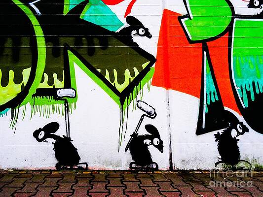 Graffito Wall Art featuring the digital art Street Art #60 - The Rats by Antonios Valamontes