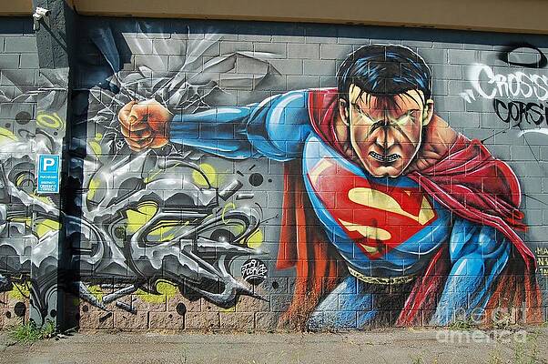 Graffito Wall Art featuring the digital art Street Art #61 - Superman by Antonios Valamontes