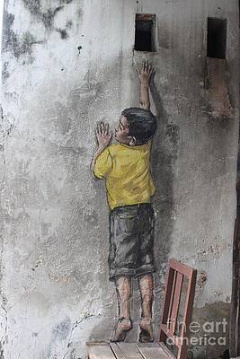 Graffito Wall Art featuring the digital art Street Art #62 - Boy On Chair by Antonios Valamontes