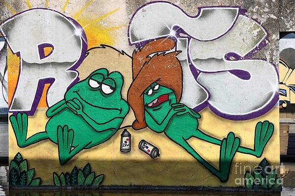 Graffito Wall Art featuring the digital art Street Art #63 - Lazy Frogs by Antonios Valamontes