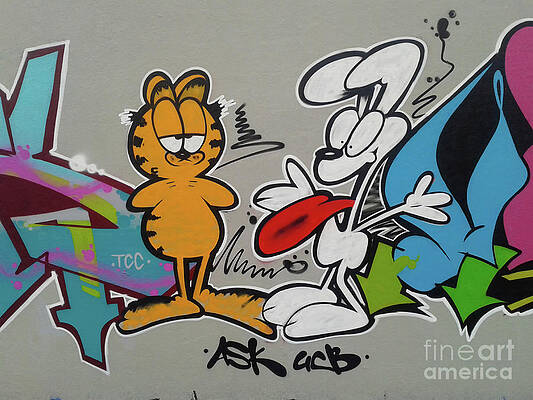 Graffito Wall Art featuring the digital art Street Art #7 - Garfield by Antonios Valamontes