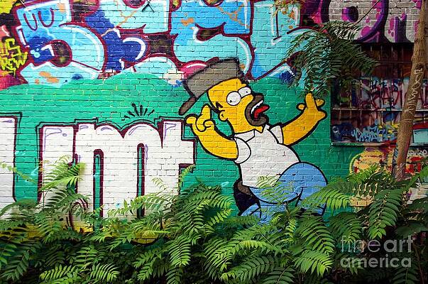 Graffito Wall Art featuring the digital art Street Art #73 - Homer Simpson by Antonios Valamontes