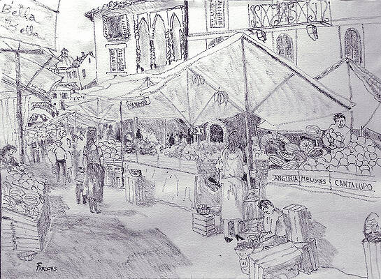Wall Art featuring the drawing Street Market In Venice by Sheila Parsons