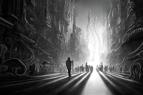 Abstract Digital Art - Street Scene From Another Dimension by Ron Weathers