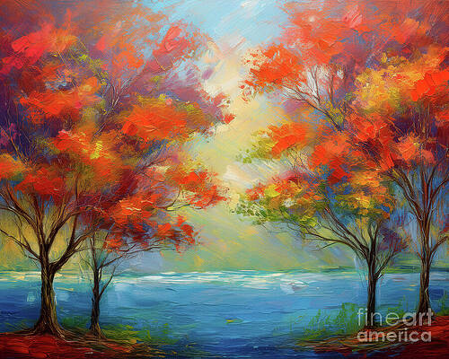 Abstract Wall Art featuring the ai art Street Trees by Macro Abundance