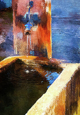 Vibrant Wall Art featuring the mixed media Street Water Fountain, Alsace by Tatiana Travelways