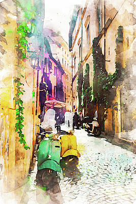 Scenic Wall Art featuring the painting Streets Of Rome, Through Art And History - 15 by AM FineArtPrints