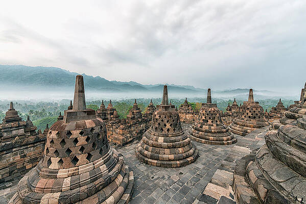 Stupas at Borobudur Temple Photograph