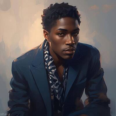 Stylish Man in Blue Suit Wall Art