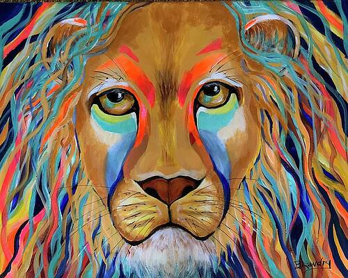 Wall Art featuring the painting Stylized Lion by Barbara Landry