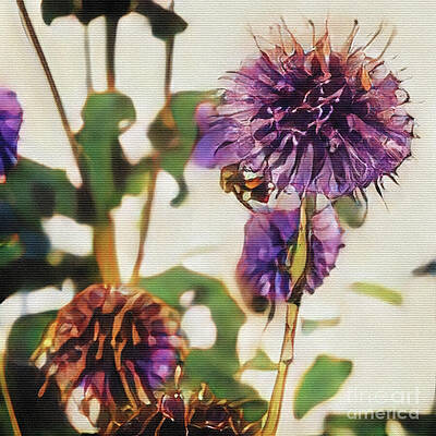 Wall Art featuring the mixed media Stylized Purple Flowers In The Garden by Tatiana Travelways