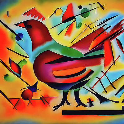 Colorful Abstract Bird Composition Wall Art