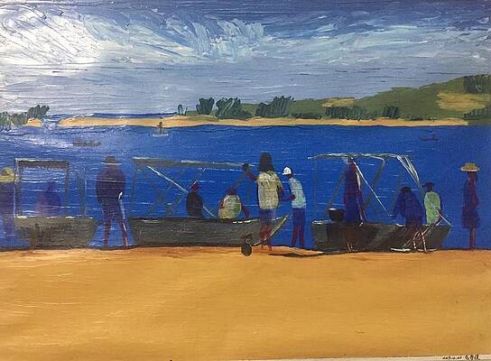 Wall Art featuring the painting Summer Beach by Xueqi Bao