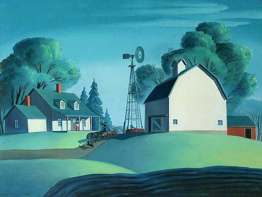 Summer Farm with Windmill and Barns Wall Art