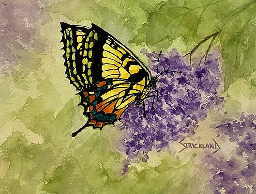 Butterfly on Purple Flowers Painting