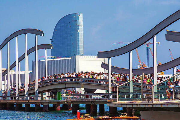 Crowded Waterfront in Barcelona Wall Art