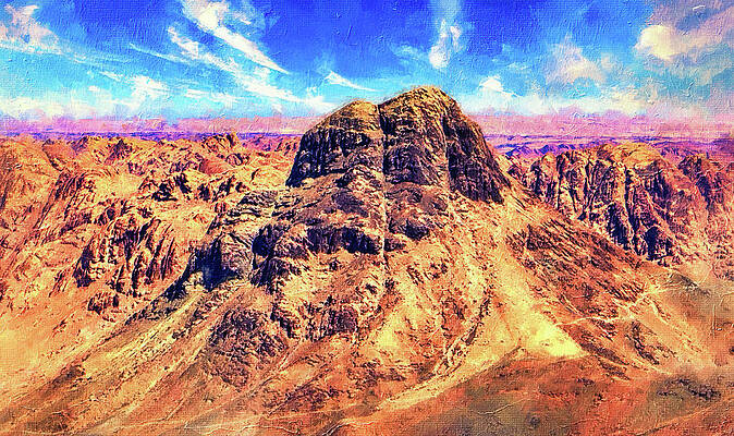 Mountain Wall Art featuring the digital art Summit Of Mount Sinai In Egypt, Seen From The South - Digital Painting by Nicko Prints