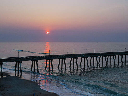 Sunrise Wall Art featuring the photograph Sun Over The Pier by Oceanic SkyView