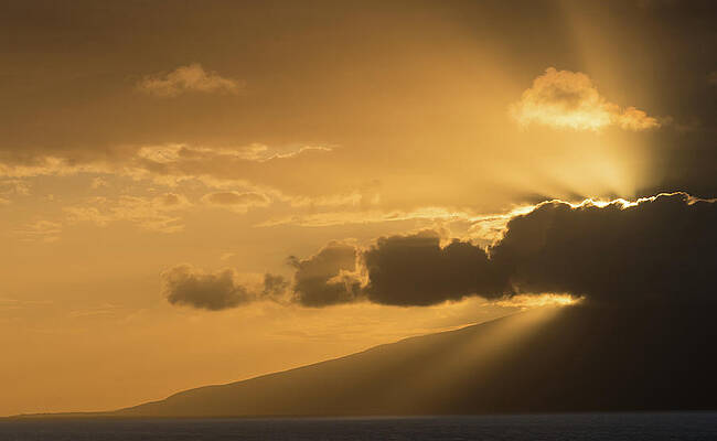Hawaii Wall Art featuring the photograph Sun Setting Behind The Island Of Molokai From Maui by Steven Heap