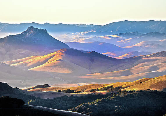 Wall Art featuring the photograph Sun Setting On California Coastal Hills by Joe Schofield