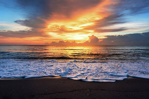 Serene Wall Art featuring the photograph Sunburst Beach Sunrise by Laura Fasulo
