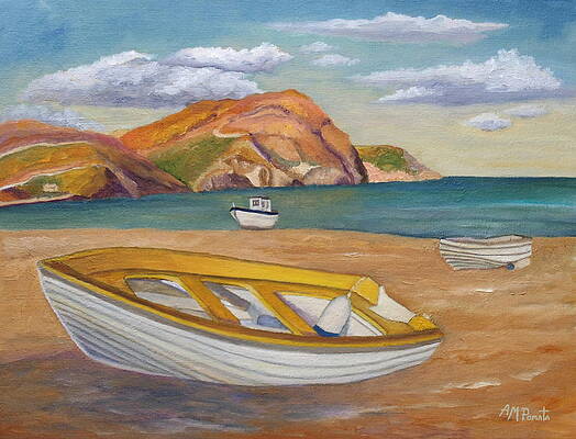 Marine Wall Art featuring the painting Sundown Shallops by Angeles M Pomata