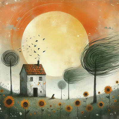 Digital Art - Sunflowers Under The Giant Sun by Deb Beausoleil