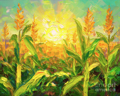 Summer Ai Art - Sunny Cornfield by Macro Abundance