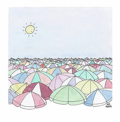 Sunshine Wall Art featuring the drawing Sunny Day Umbrellas by Amy Hwang