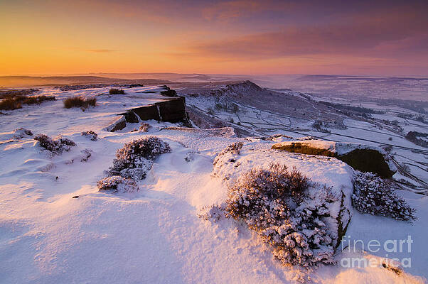 Dramatic Photograph - Sunrise At Froggatt Edge, Derbyshire Peak District, England by Neale And Judith Clark