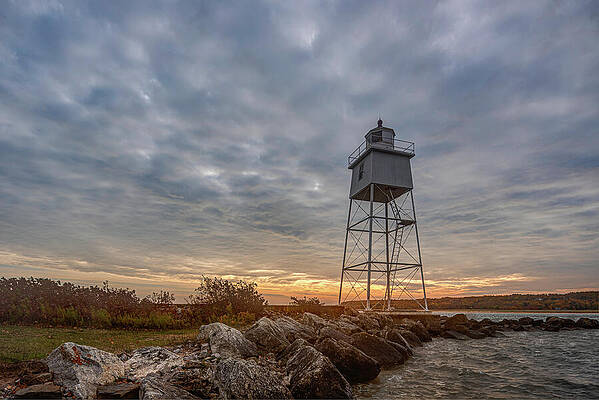 Fall Wall Art featuring the photograph Sunrise At The Grand Marais Rear Range Light by Michael Collins