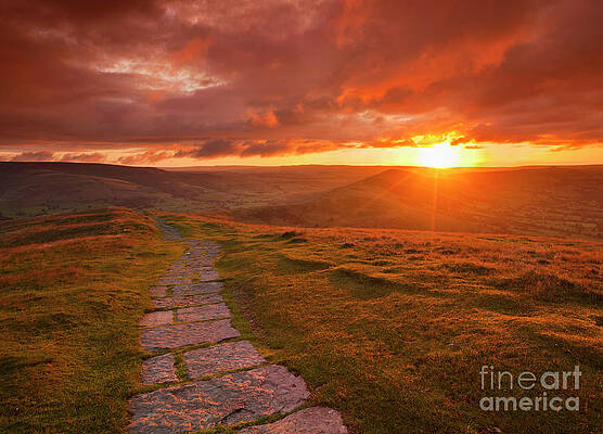 Dramatic Photograph - Sunrise At The Great Ridge Mam Tor, Peak District, England by Neale And Judith Clark