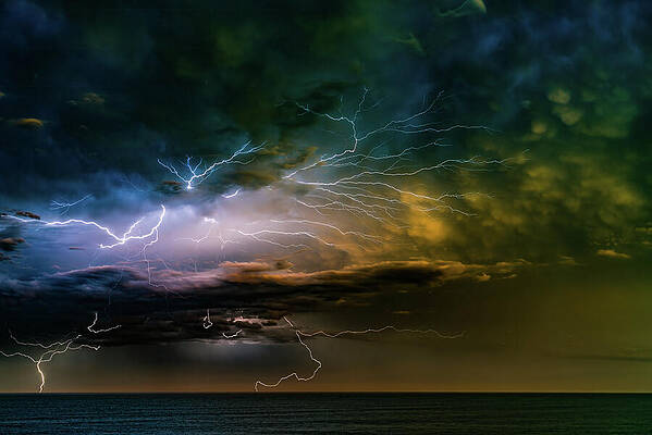 Sunrise Wall Art featuring the photograph Sunrise Lightning Mazatlan Mexico by Tommy Farnsworth