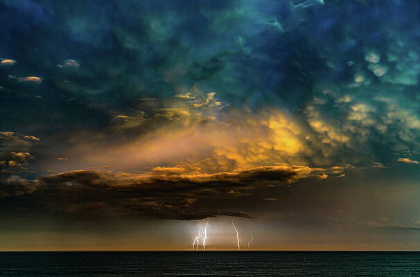 Sunrise Wall Art featuring the photograph Sunrise Lightning Mazatlan Sinaloa Mexico by Tommy Farnsworth