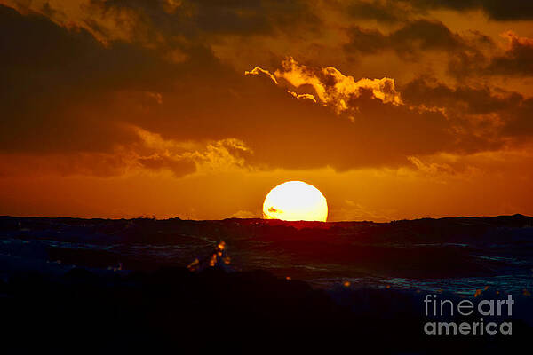 Reflection Photograph - Sunrise Red Ocean Waves Hawaii by Debra Banks