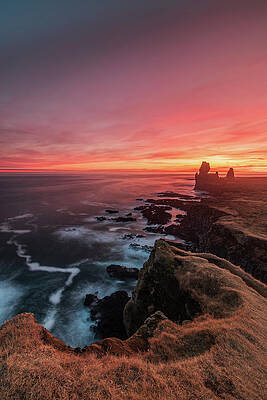 Sunset Photograph - Sunset At Londrangar, Snaefellnes, Iceland - Portrait Version by Adrian Hendroff