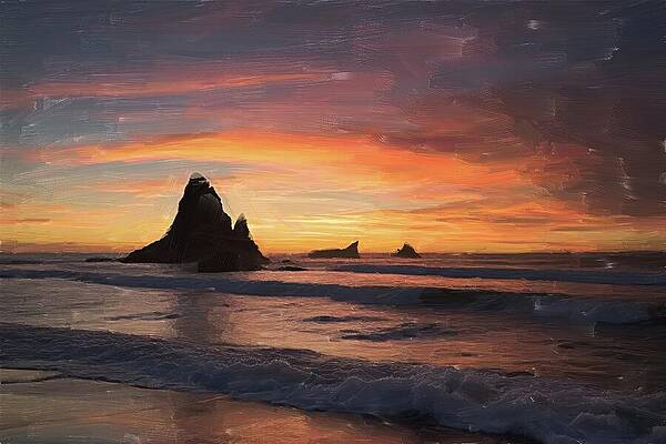 Serene Digital Art - Sunset At Martin Beach Digital Oil Painting by Nature Oil Painting