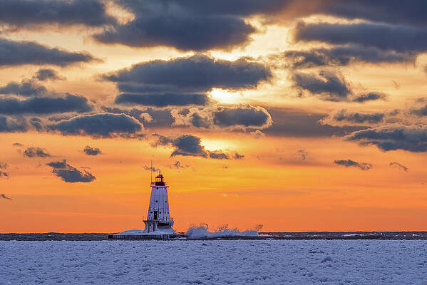 Architecture Wall Art featuring the photograph Sunset At The Ludington North Pier Light by Michael Collins
