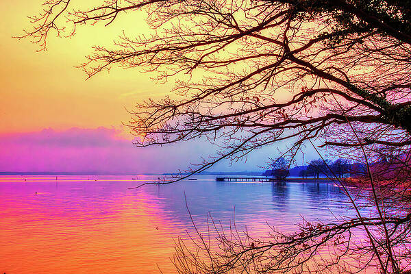 Serene Photograph - Sunset By The Lake by Tatiana Travelways
