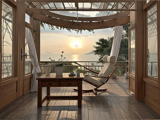 Reflection Digital Art - Sunset Deck by Eris And AI