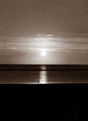 Landscape Wall Art featuring the photograph Sunset In The Sea, Sepia Color by Severija Kirilovaite