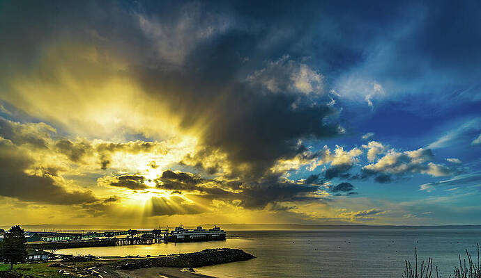 City Wall Art featuring the photograph Sunset On The Edmonds Ferry Washington by Tommy Farnsworth