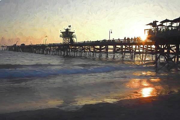 Wall Art featuring the mixed media Sunset On The San Clemente Pier by Rebecca Herranen