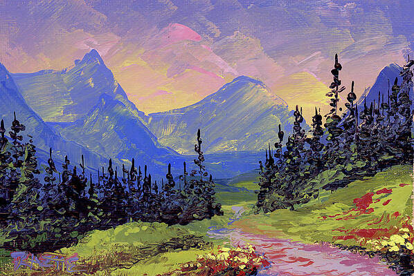 Mountain Wall Art featuring the painting Sunset On The Way To Oldman Lake by Raette Meredith