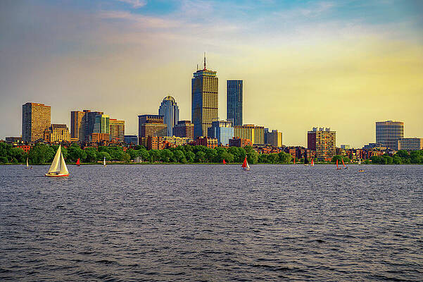 Wall Art featuring the photograph Sunset Over Boston Back Bay And The Charles River, Massachusetts by Miroslav Liska