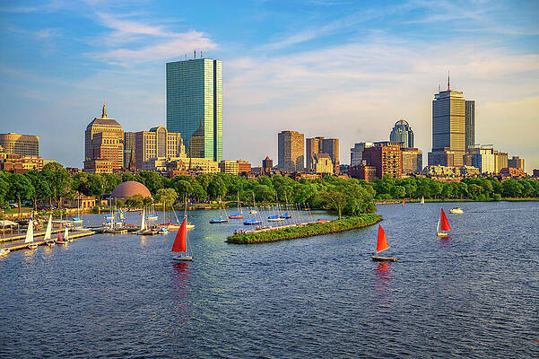 Wall Art featuring the photograph Sunset Over Boston Back Bay Skyline With Sailboats On Charles River by Miroslav Liska